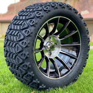 14″ TITAN MACHINED/BLACK ALUMINUM WHEELS AND 23X10-14 DOT ALL TERRAIN TIRES COMBO – SET OF 4