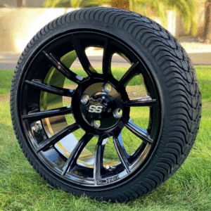 14″ TITAN GLOSS BLACK ALUMINUM WHEELS AND 205/30-14 LOW PROFILE DOT TIRES COMBO – SET OF 4