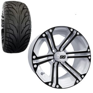 Golf Cart Wheel and Tire Combo 215x35x14 Street IROC White Black Gloss